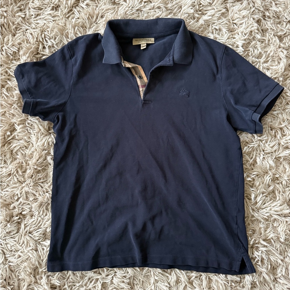 Burberry Dark Blue Polo with Check Detail